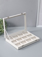 Шкатулка для украшений 12 ячеек, 35×24×4.5, стеклянная крышка, бежевая - Фото 3