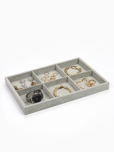 Подставка для украшений QF, 6 ячеек, флок, 35×24×3 см, серая