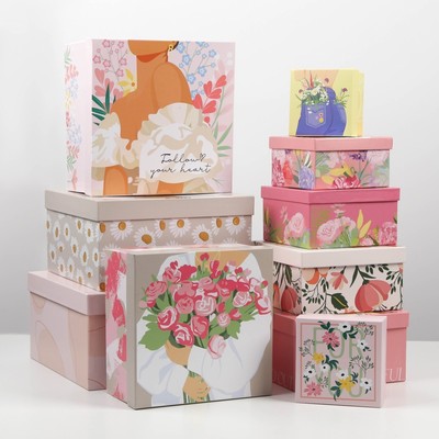 Набор коробок 10 в 1, упаковка подарочная, GIRL, 10 х 10 х 6–28 х 28