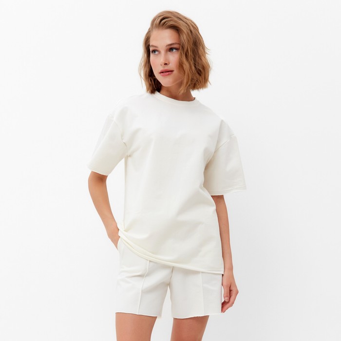 Костюм женский (футболка, шорты) MINAKU: Casual Collection цвет экрю, размер 48