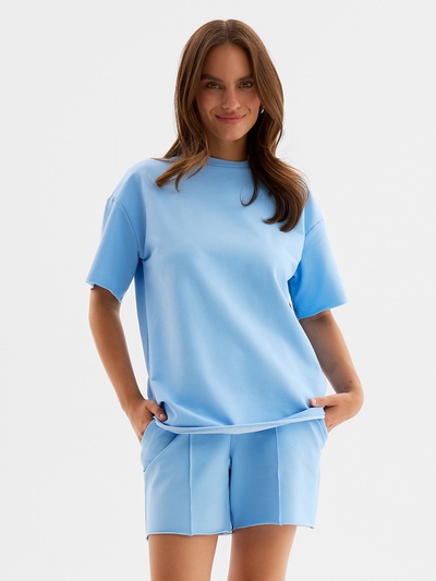 Комплект (футболка, шорты) женский MINAKU: Casual Collection, цвет голубой, размер 42