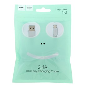 Кабель Hoco X13, microUSB - USB, 2.4 А, 1 м, PVC оплетка, белый