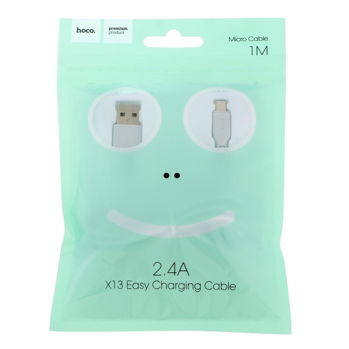 Кабель Hoco X13, microUSB - USB, 2,4 А, 1 м, PVC оплетка, белый - фото 51454673