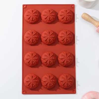 Форма для выпечки Доляна «Кристалл», силикон, 12 ячеек, 29×17×2.2 см, d=4.5 см, цвет коричневый