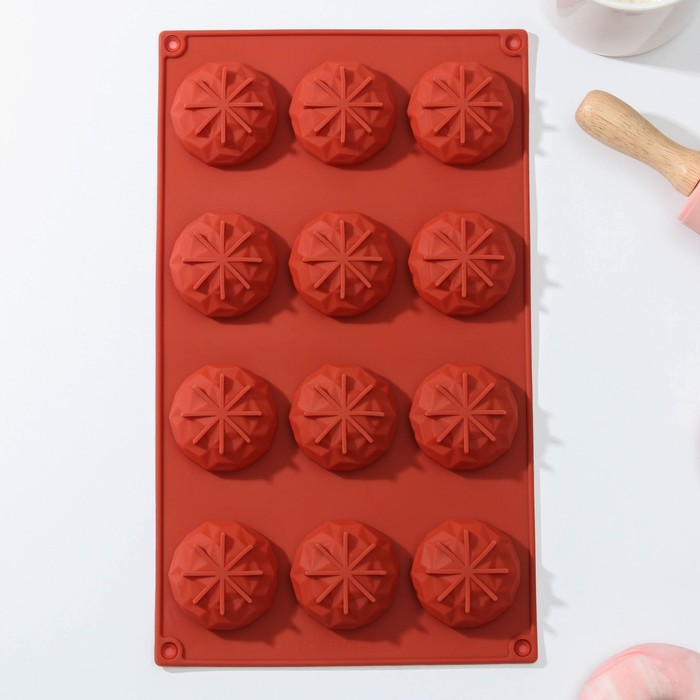 Форма для выпечки Доляна «Кристалл», силикон, 12 ячеек, 29×17×2.2 см, d=4.5 см, цвет коричневый - Фото 1