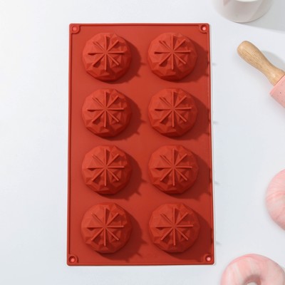 Форма для выпечки Доляна «Кристалл», силикон, 8 ячеек, 29×17×2.2 см, d=5.5 см, цвет коричневый