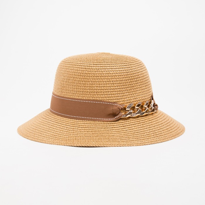 Шляпа женская с цепочкой MINAKU цвет бежевый, р-р 58 - Фото 1