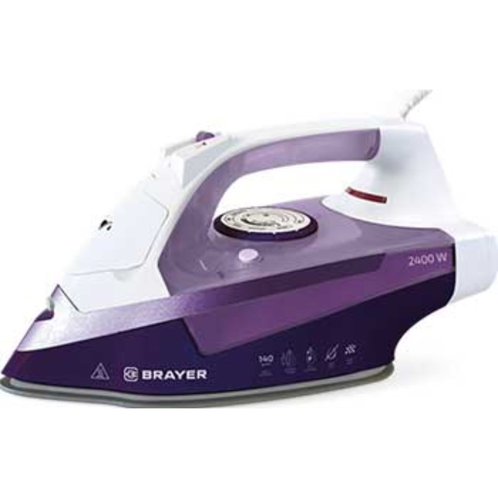 Утюг BRAYER BR4004, 2400 Вт, керамическая подошва, 25 г/мин, 280 мл, фиолетовый - Фото 1