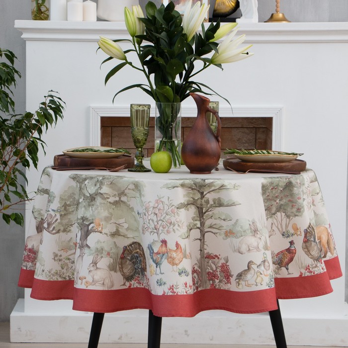 Скатерть «Этель» Forest landscape, d=215 см с ГМВО, 100% хлопок, саржа 190 г/м²