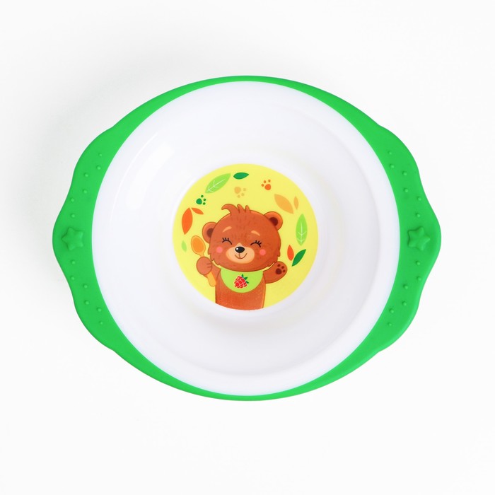 Набор детской посуды «Медвежонок», тарелка на присоске 250мл, вилка, ложка - фото 1907382826