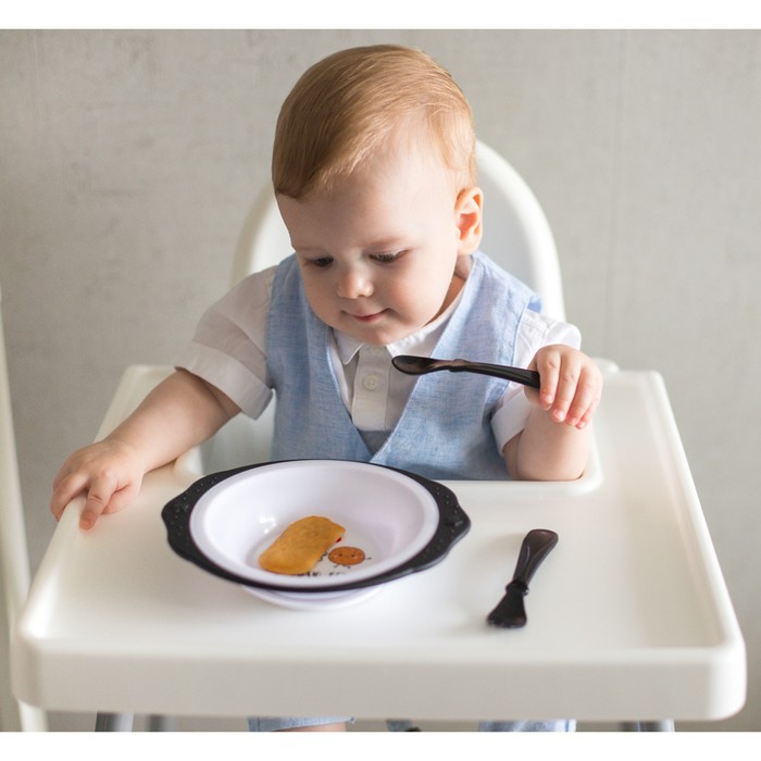 Набор детской посуды «Люблю есть», тарелка на присоске 250мл, вилка, ложка - фото 1907382850