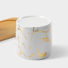 Набор банок керамических с ложками на деревянной подставке «Эстет. Gold», 2 предмета: 300 мл, цвет белый - Фото 6