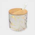 Банки с ложками на деревянной подставке «Эстет. Gold», набор 3 шт.: 300 мл, керамика, белые - Фото 3