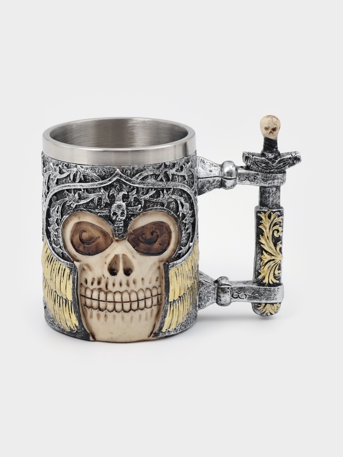 Кружка средневековая «Череп с мечом. Хэллоуин», 400 мл, нержавеющая сталь, серебристая - Фото 1