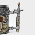 Кружка средневековая «Череп с мечом. Хэллоуин», 400 мл, нержавеющая сталь, серебристая - Фото 2