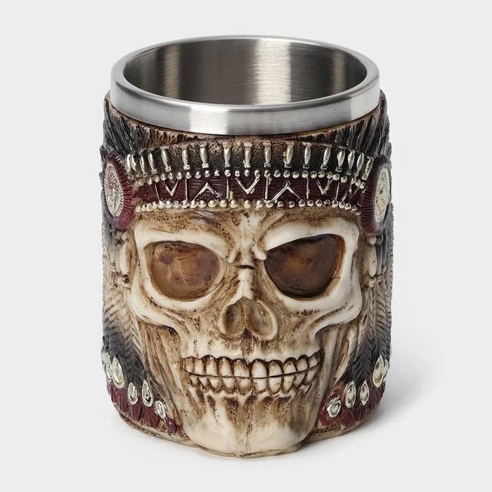 Кружка средневековая «Череп. Индеец», 400 мл, нержавеющая стал, бежевая - Фото 1