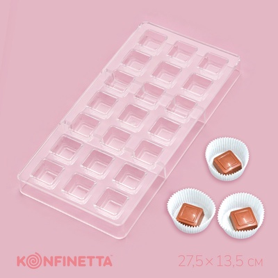 Форма для конфет и шоколада KONFINETTA «Тоффи. Квадрат», 27.5×13.5×2.5 см, 21 ячейка 2.5×1.5 см, прозрачная