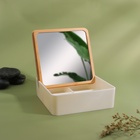 Органайзер для хранения Bamboo, шкатулка для украшений с зеркалом, 4 секции, 15×15×5 см, белый, коричневый - Фото 2