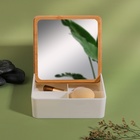 Органайзер для хранения Bamboo, шкатулка для украшений с зеркалом, 4 секции, 15×15×5 см, белый, коричневый - Фото 3