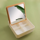 Органайзер для хранения Bamboo, шкатулка для украшений с зеркалом, 4 секции, 15×15×5 см, белый, коричневый - Фото 4