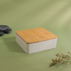 Органайзер для хранения Bamboo, шкатулка для украшений с зеркалом, 4 секции, 15×15×5 см, белый, коричневый - Фото 6