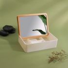 Органайзер для хранения Bamboo, шкатулка для украшений с зеркалом, 4 секции, 18×13×5 см, белый, коричневый - Фото 2