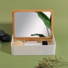 Бокс для хранения косметических принадлежностей «BAMBOO», с зеркалом, 4 секции, 18 × 13 × 5 см, цвет белый/коричневый - фото 9838058