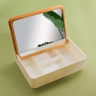 Бокс для хранения косметических принадлежностей «BAMBOO», с зеркалом, 4 секции, 18 × 13 × 5 см, цвет белый/коричневый - фото 9838059