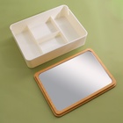 Бокс для хранения косметических принадлежностей «BAMBOO», с зеркалом, 4 секции, 18 × 13 × 5 см, цвет белый/коричневый - фото 9838060