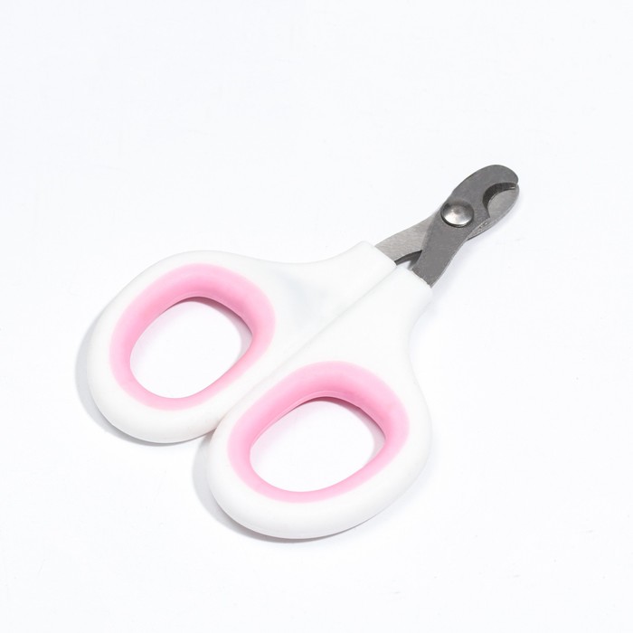 Ножницы-когтерезы с мягкими ручками, отверстие 8 мм, бело-розовые - Фото 1