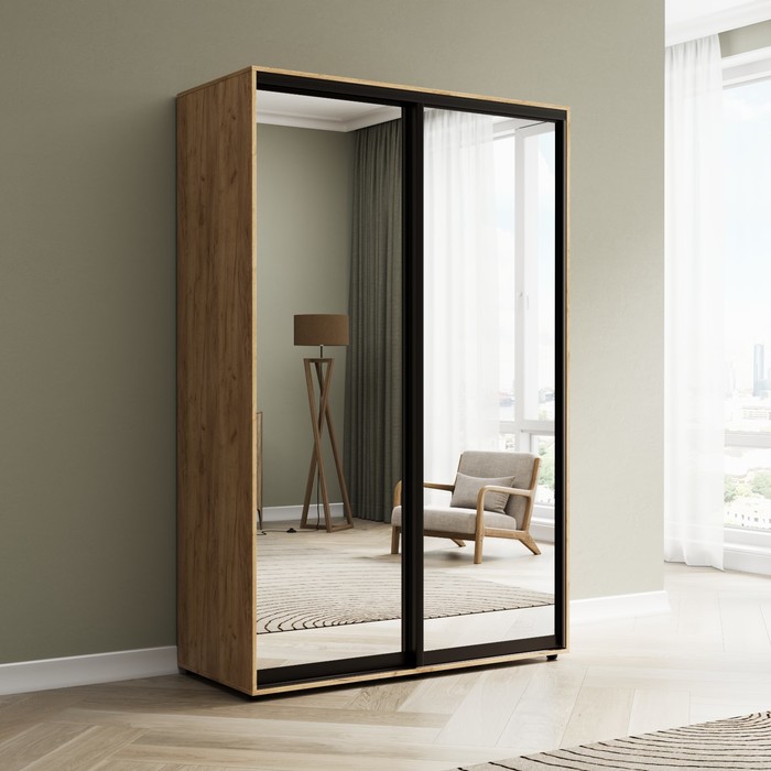 Шкаф-купе «Сим З», 1200×600×2300 мм, ЛДСП/зеркало, с ящиками, цвет дуб крафт - Фото 1