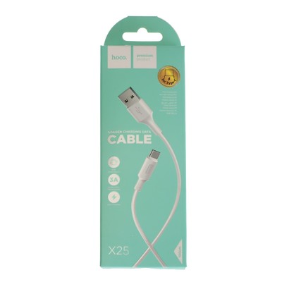 Кабель Hoco X25, Type-C - USB, 3 А, 1 м, PVC оплетка, белый
