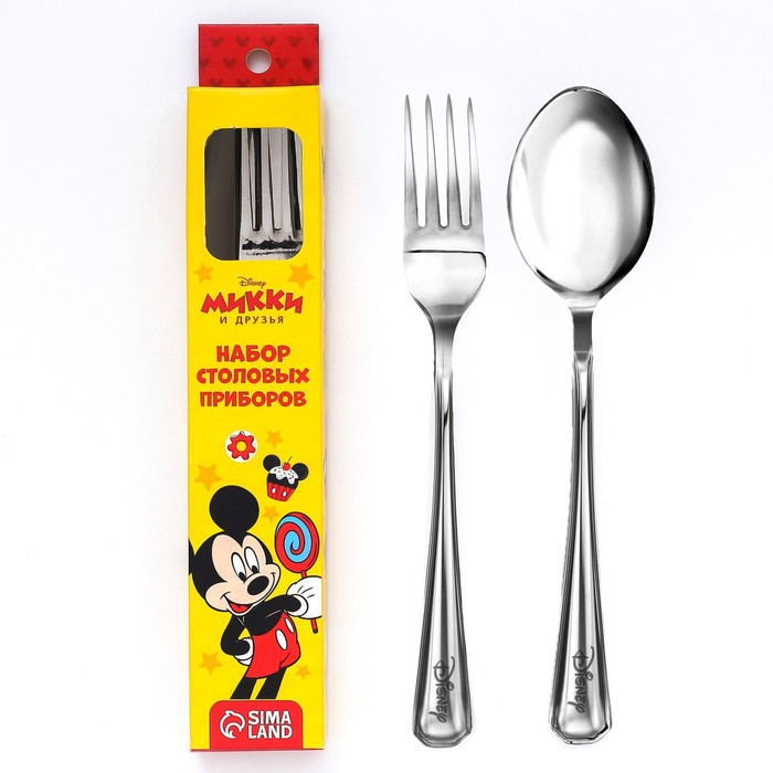 Набор детских столовых приборов, вилка и ложка, Микки Маус и его друзья - Фото 1