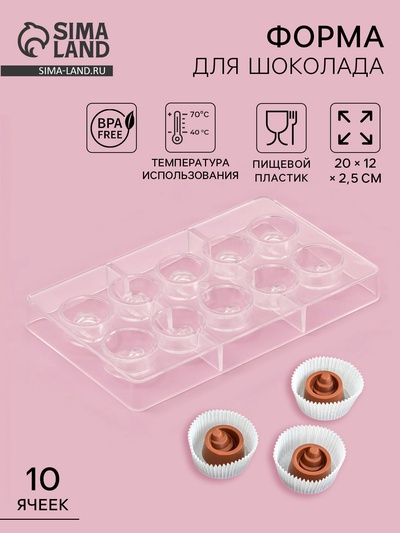 Форма для конфет и шоколада «Конфи», 20×12×2.5 см, 10 ячеек 3×1.5 см, пластик, прозрачная