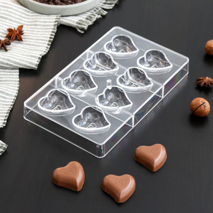 Форма для шоколада и конфет «Сердце», 20×12×2,5 см, 8 ячеек (4×4×1 см)