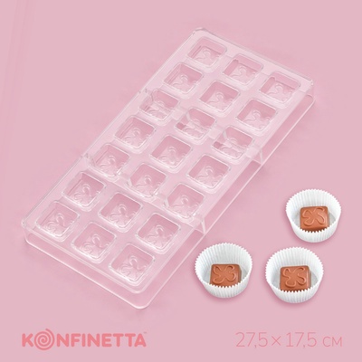 Форма для конфет и шоколада KONFINETTA «Клевер», 27.5×17.5×2.5 см, 21 ячейка 2.5×2.5×1 см, прозрачная