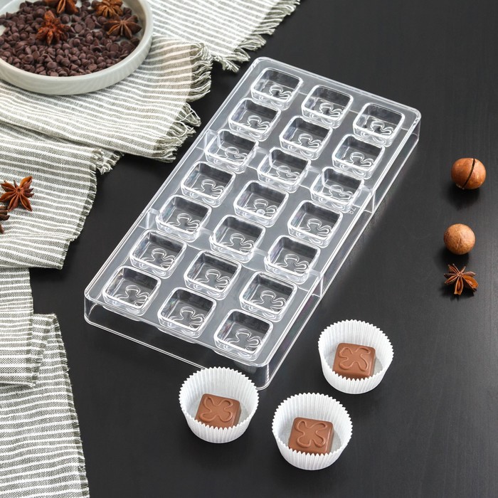Форма для шоколада KONFINETTA «Клевер», 27,5×17,5×2,5 см, 21 ячейка (2,5×2,5×1 см)