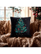 Наволочка декоративная новогодняя «Этель. Ёлочка», 40×40 см, велюр, чёрная - Фото 2