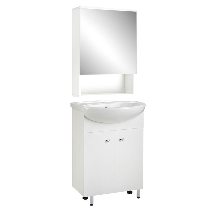 Комплект мебели: для ванной комнаты "Вега 55": зеркало-шкаф + тумба + раковина - Фото 1