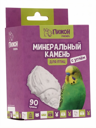 Минеральный камень «Пижон» для птиц, ракушка с углем, 90 г