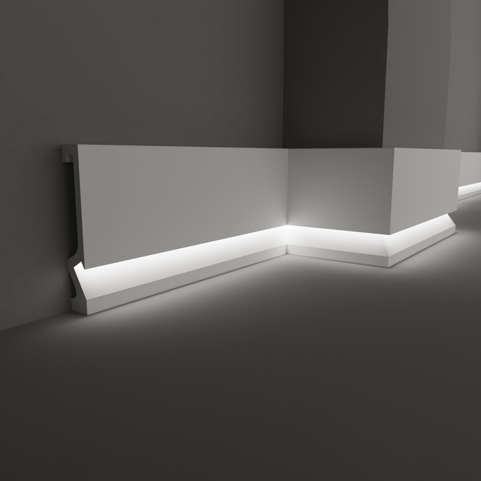 Плинтус пластиковый белый под LED ленту 100х16х2000мм - фото 18549505