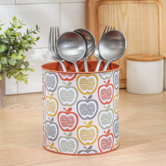 Подставка для столовых приборов металлическая «Фрукты и цветы», 12×13 см, яблоко - Фото 1