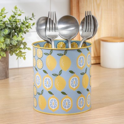 Подставка для столовых приборов металлическая «Фрукты и цветы», 12×13 см, лимон
