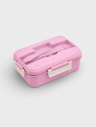 Ланч-бокс в школу TAKE IT EASY, 800 мл, 3 ячейки, с приборами, 12×7.6×20 см, пшеничная солома, розовый - Фото 1