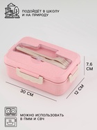 Ланч-бокс в школу TAKE IT EASY, 800 мл, с приборами, 12×7.6×20 см, пшеничная солома, розовый - Фото 2
