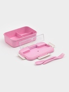 Ланч-бокс в школу TAKE IT EASY, 800 мл, 3 ячейки, с приборами, 12×7.6×20 см, пшеничная солома, розовый - Фото 3