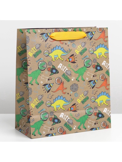 Пакет подарочный крафтовый, упаковка, «Динозавр: Dino», ML 23×27×11.5 см