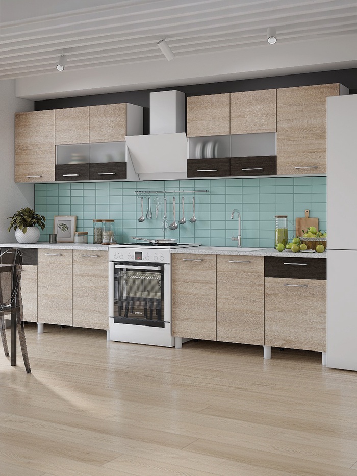 Кухонный гарнитур прямой «Тренд», 2600 мм, цвет белый/венге/сонома - Фото 1