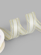 Лента декоративная, капроновая, атласная, с люрексом, 25 мм, 18 ±1 м, сливочная - Фото 2
