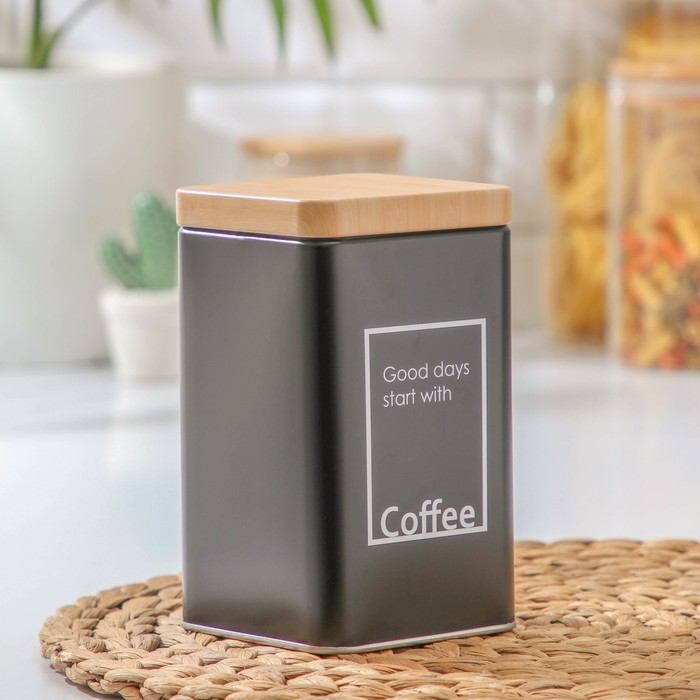 Банка для сыпучих продуктов «Lifestyle кофе», 9×9×15 см, цвет чёрный - Фото 1